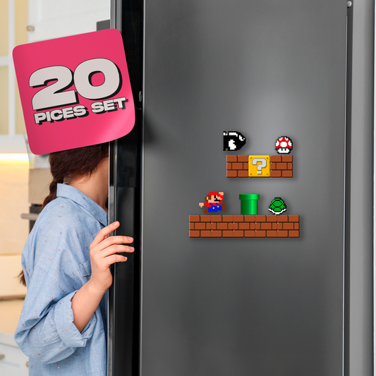 Super Mario Fridge Magnets Set | 8-bit Retro Kitchen Decor | 20 Piece Pack